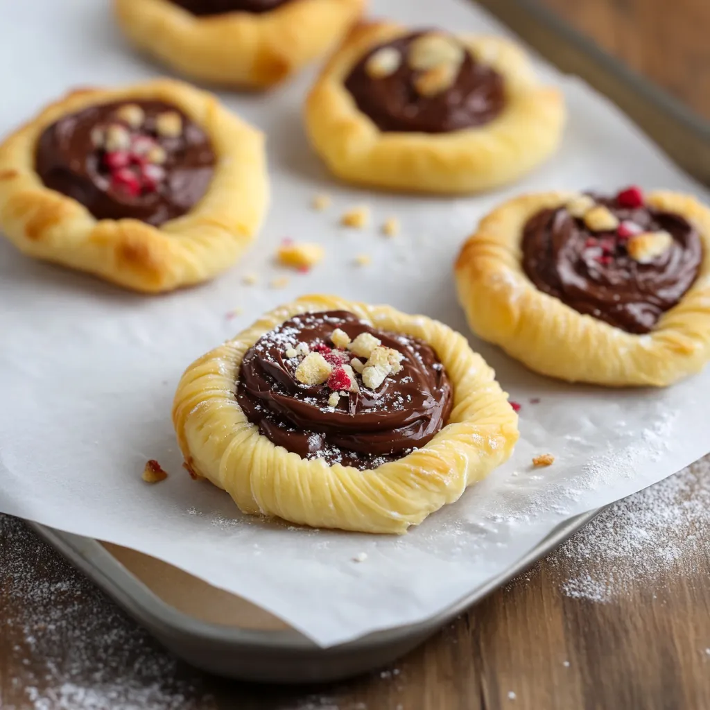 Cestini croccanti con crema al cioccolato e lamponi freschi.