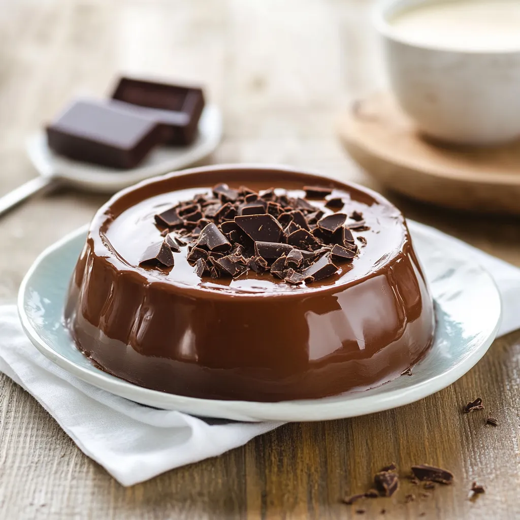 Dolce budino al cioccolato con decorazioni.