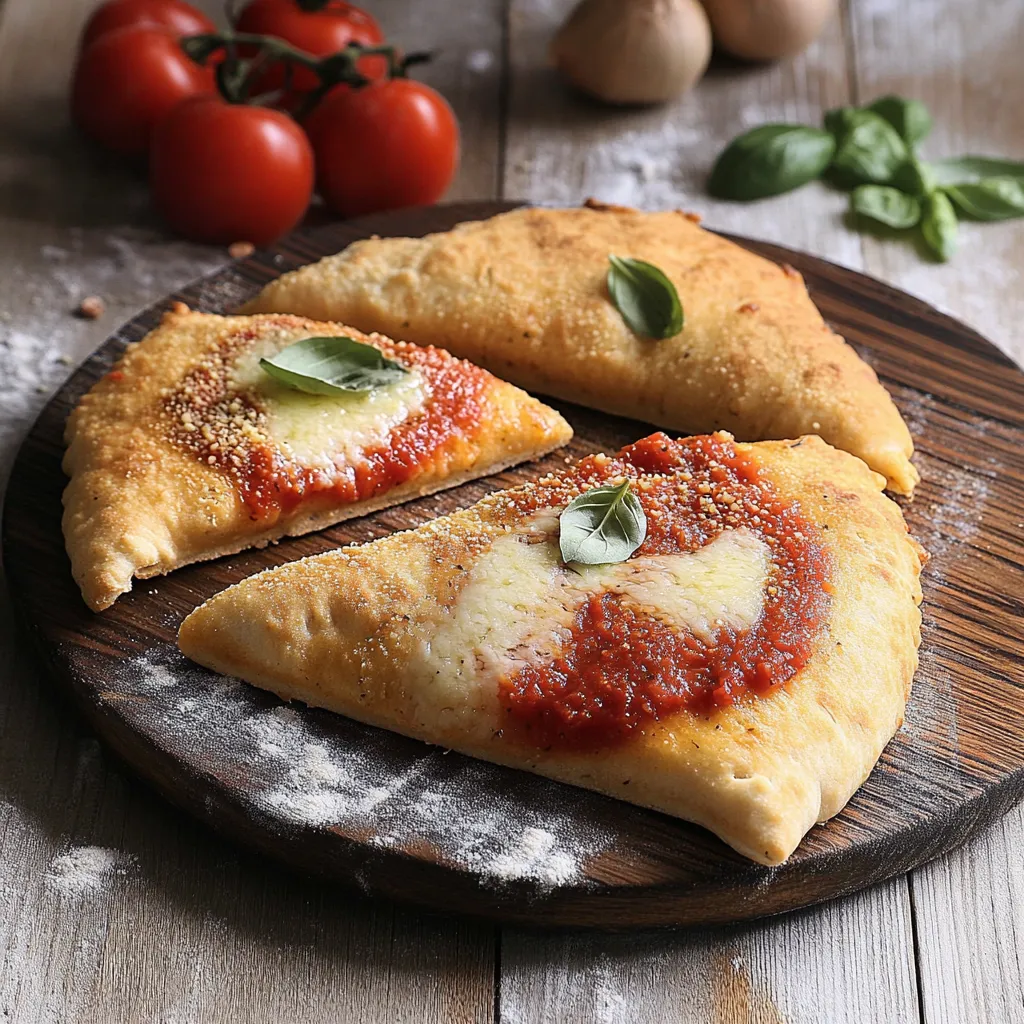 Due pizze fritte ripiene di ricotta e basilico.