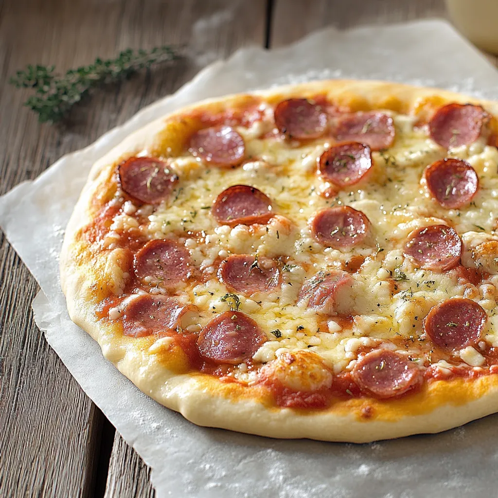 Pizza con pepperoni e formaggio.