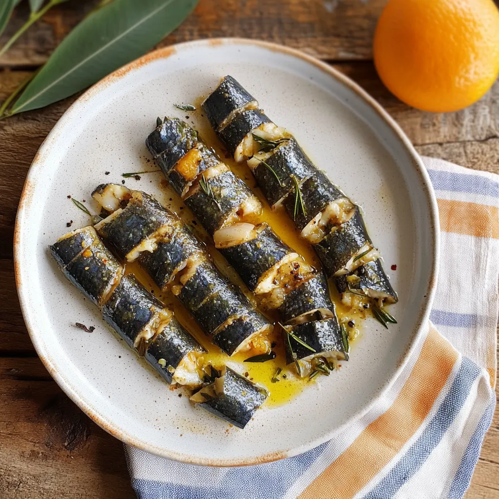 Un piatto con tre cucchiai di pesce.