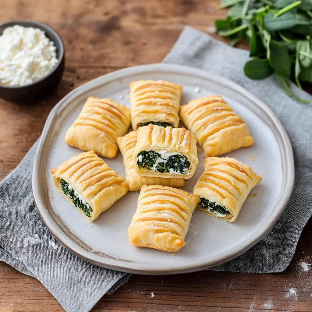 Deliziosi fagottini ripieni di spinaci e ricotta con pasta croccante.