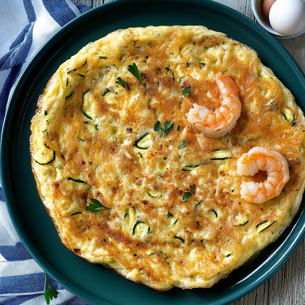 Frittata con zucchine e gamberetti.