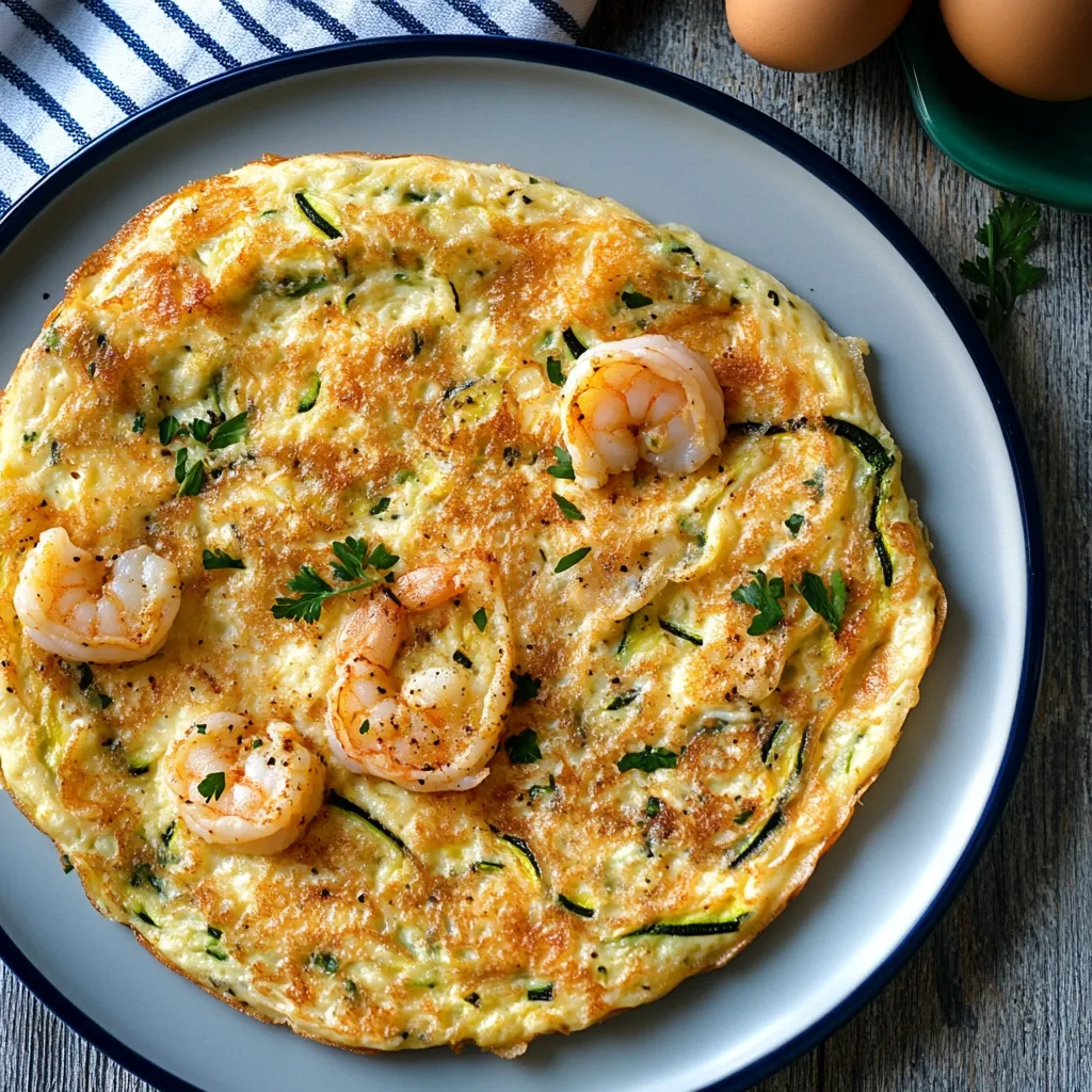 Un piatto invitante con frittata di albumi e gamberetti.