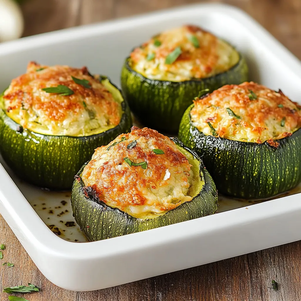 Quattro zucchini con cipolla e formaggio in una tazza.