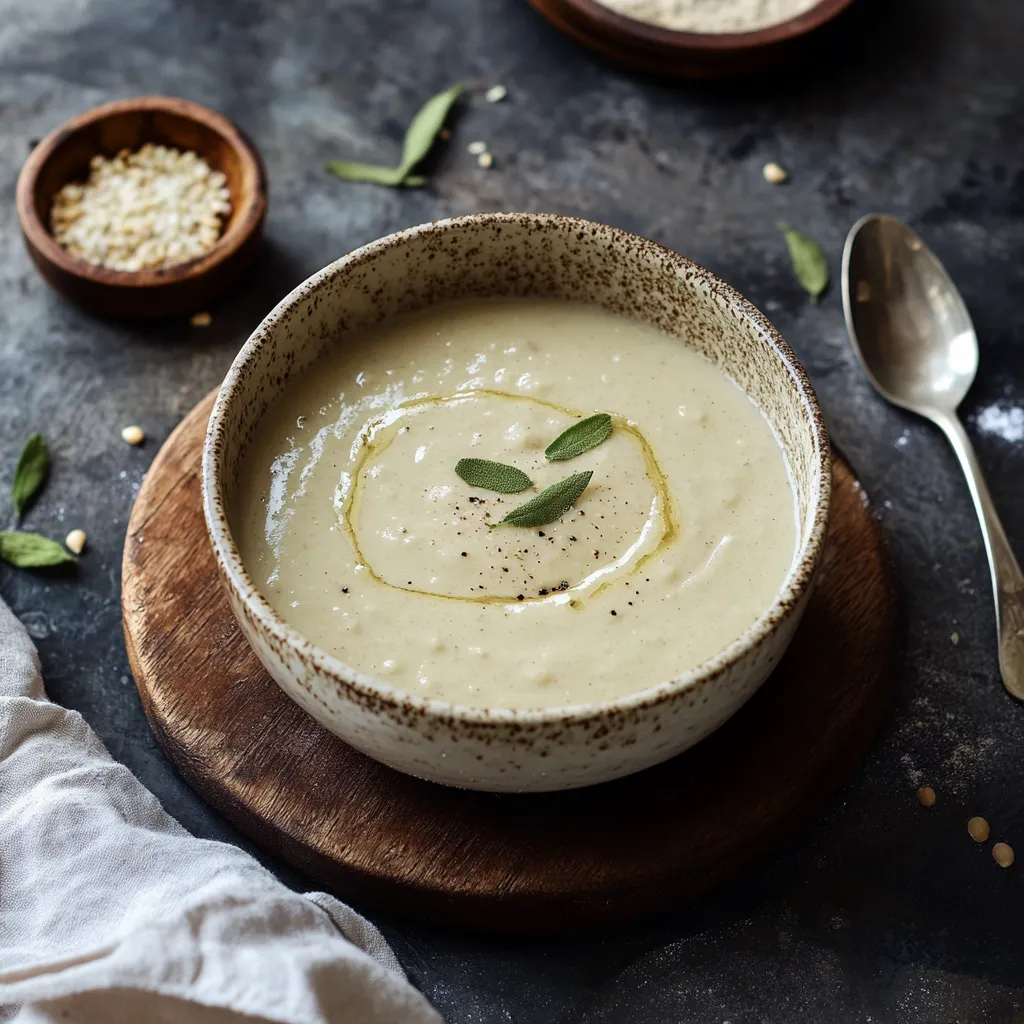 Una scodella piena di zuppa guarnita con menta fresca.