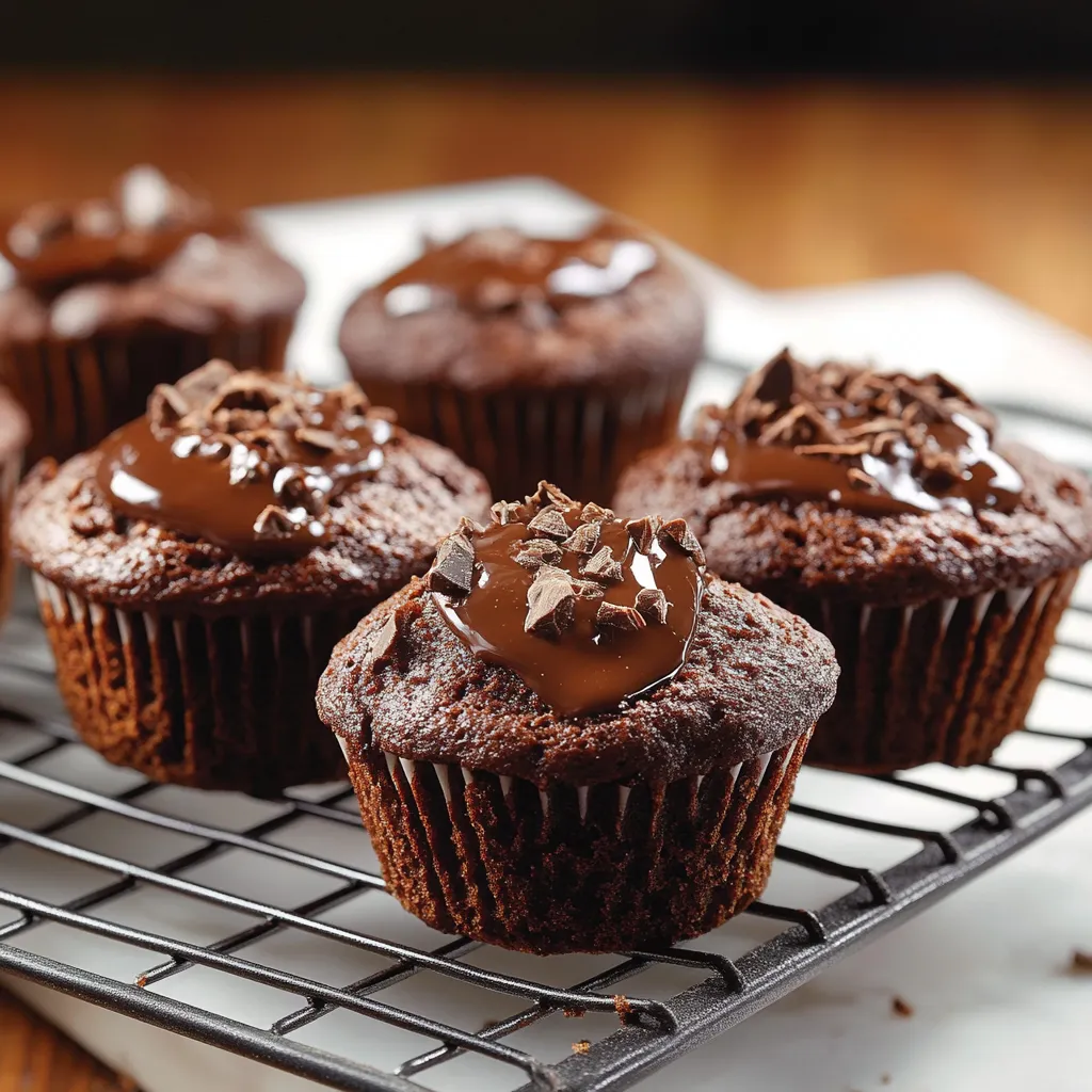 Un tavolo con 6 cupcake con chocolate e caramello.