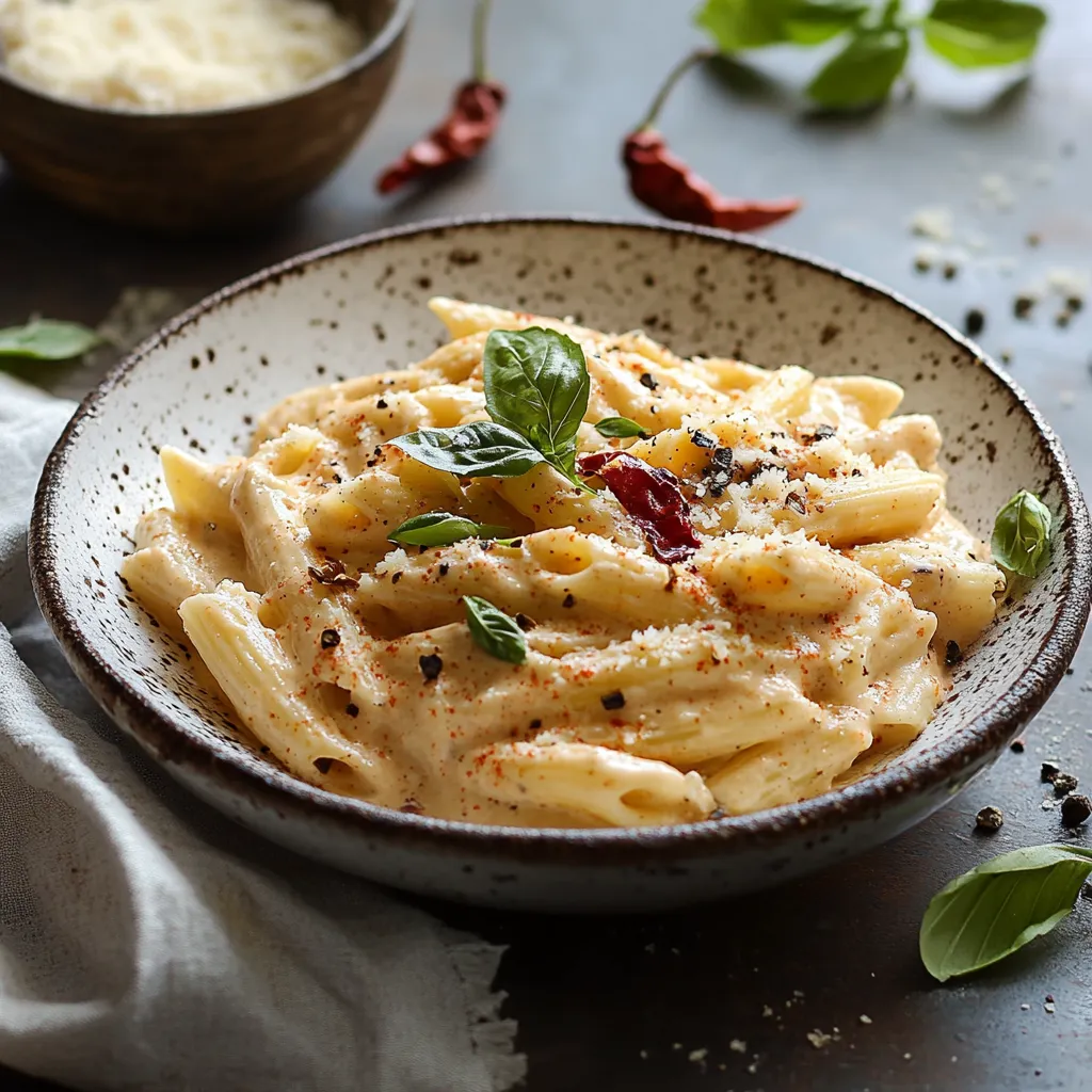 Una ciotola con pasta e peperoncini.