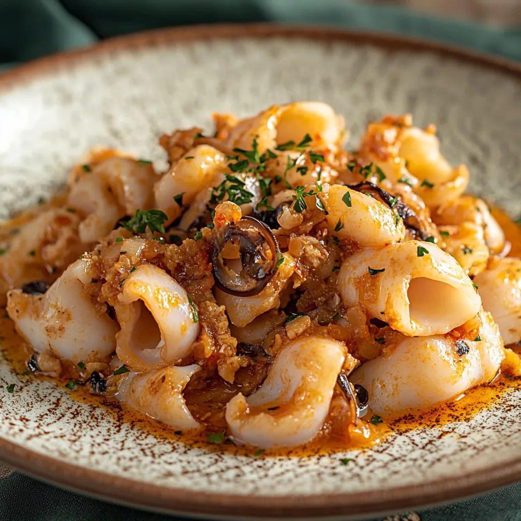 Pasta con olive e peperoni.