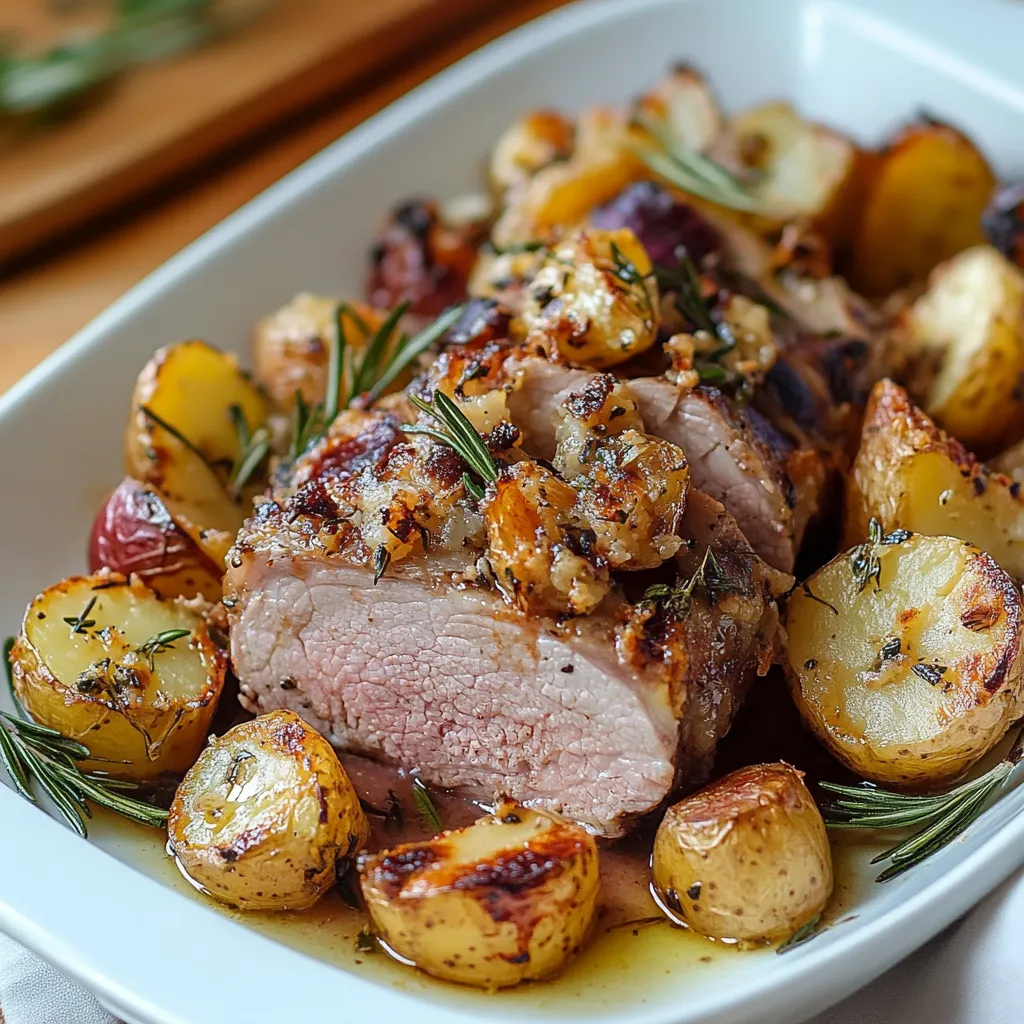 Un piatto di carne con verdure e patate.