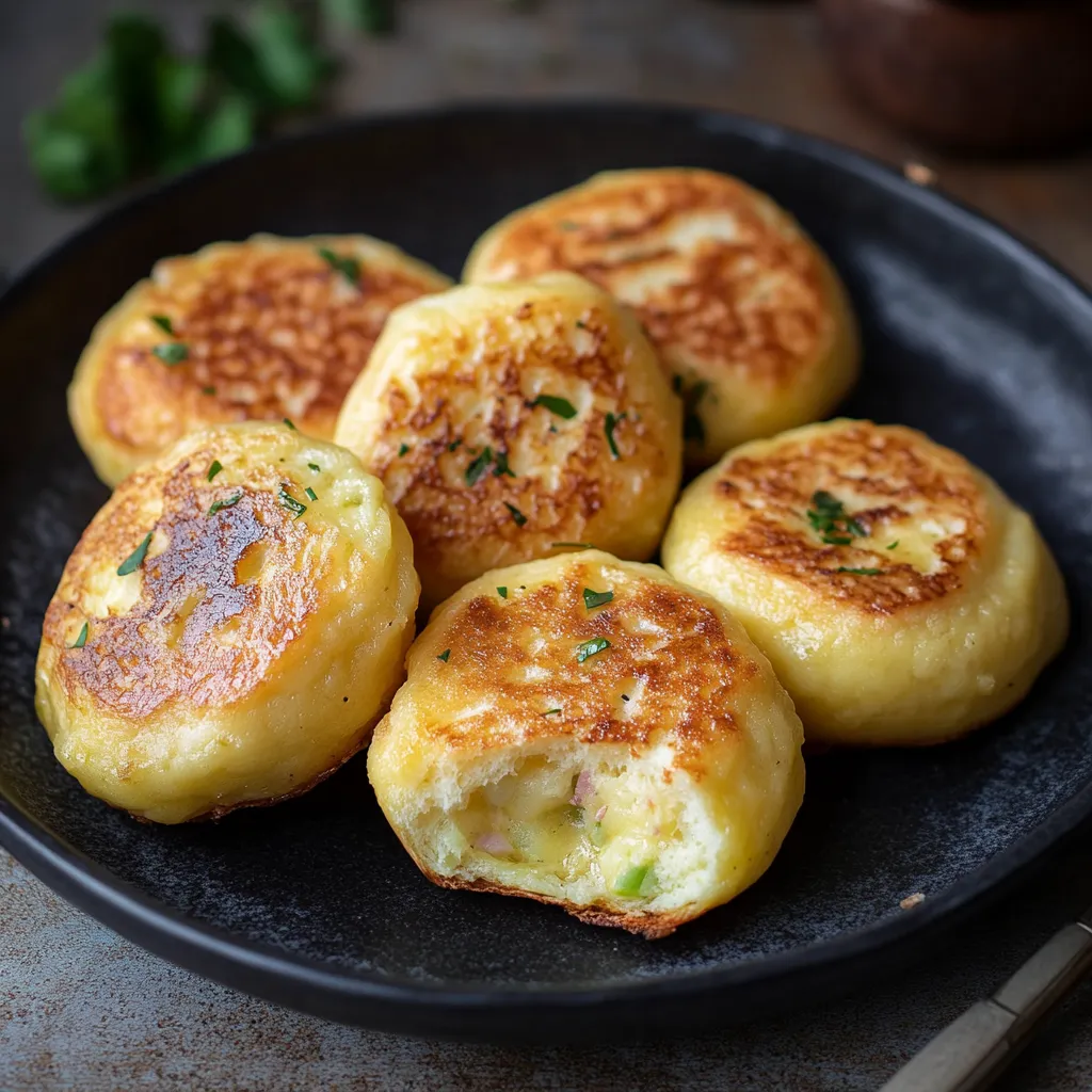 Piatto con focaccine di patate dorate.