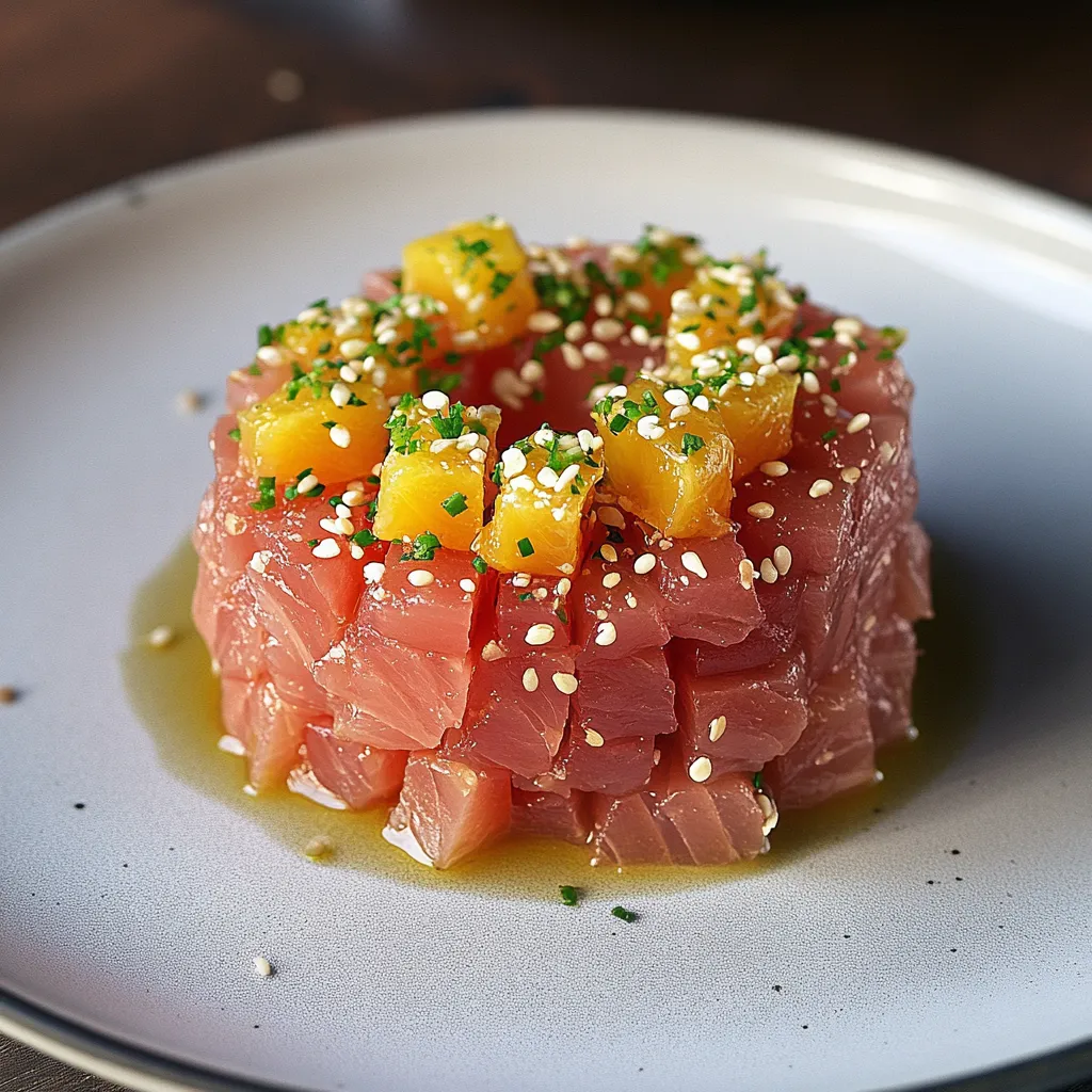 Una salsa di pesce con semi di sesamo e frullati.