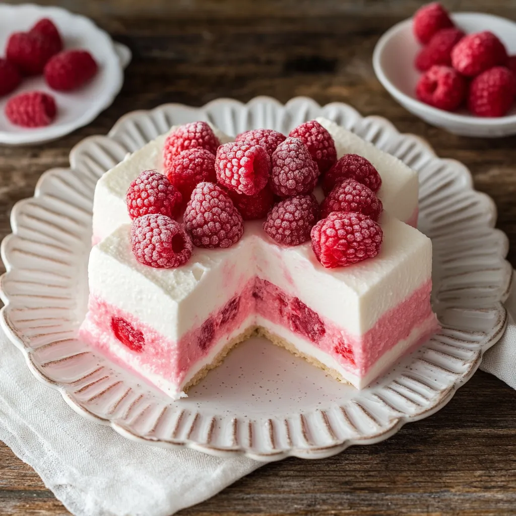 Una torta con frullati rosse e bianche.