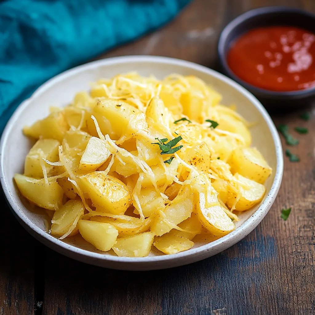 Patate croccanti servite con salsa.