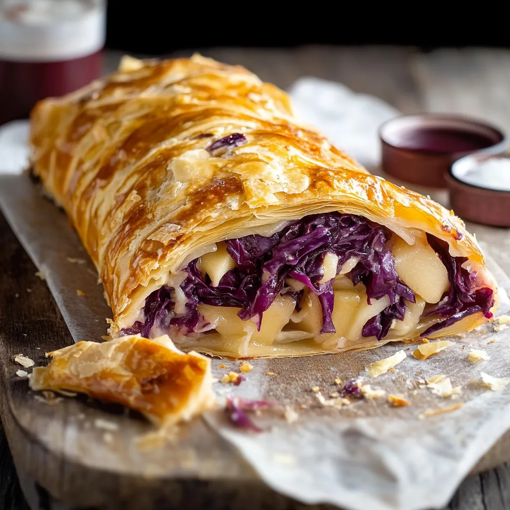 Uno strudel rustico con cavolo e formaggio.