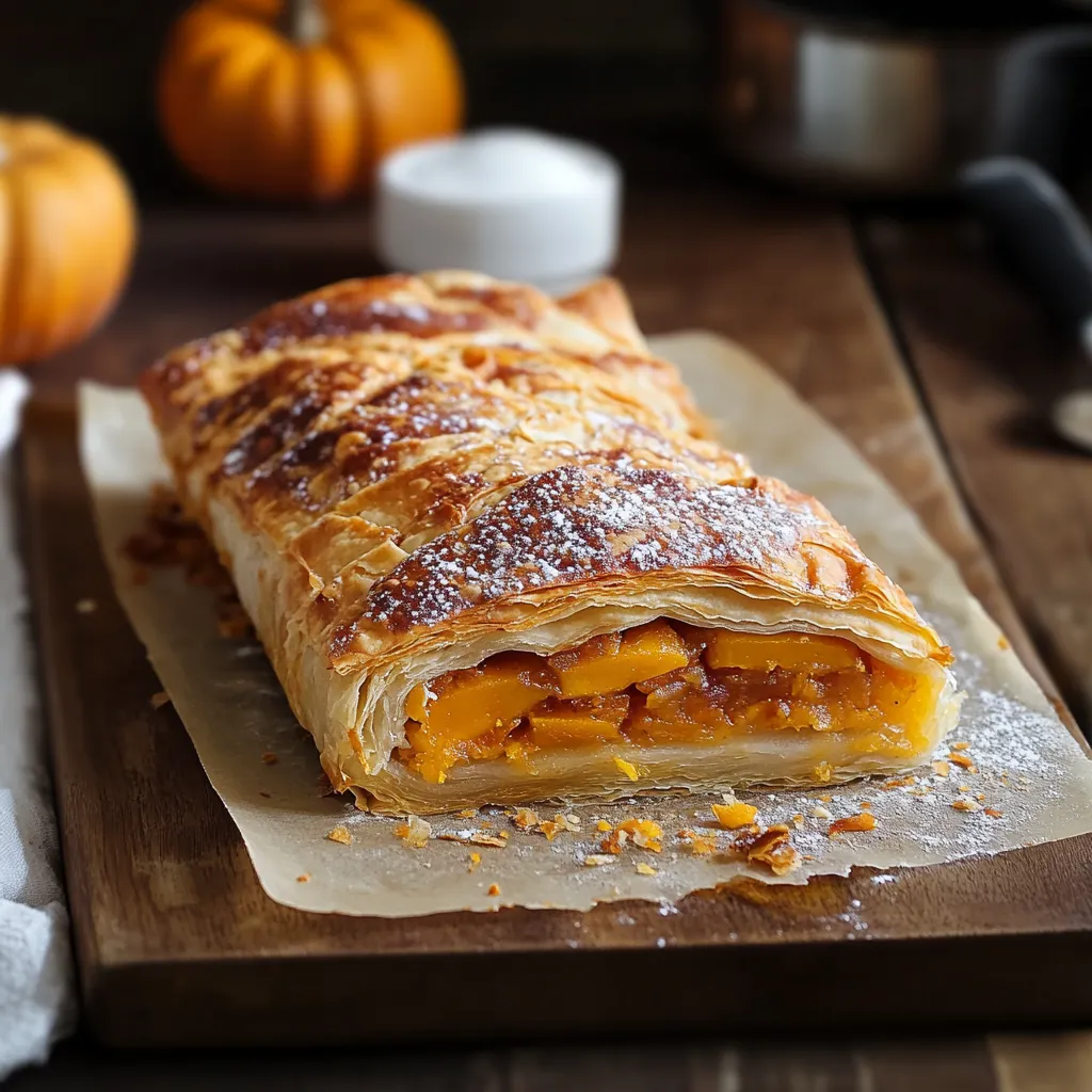 Sfoglia dorata con zucca e speck croccante.