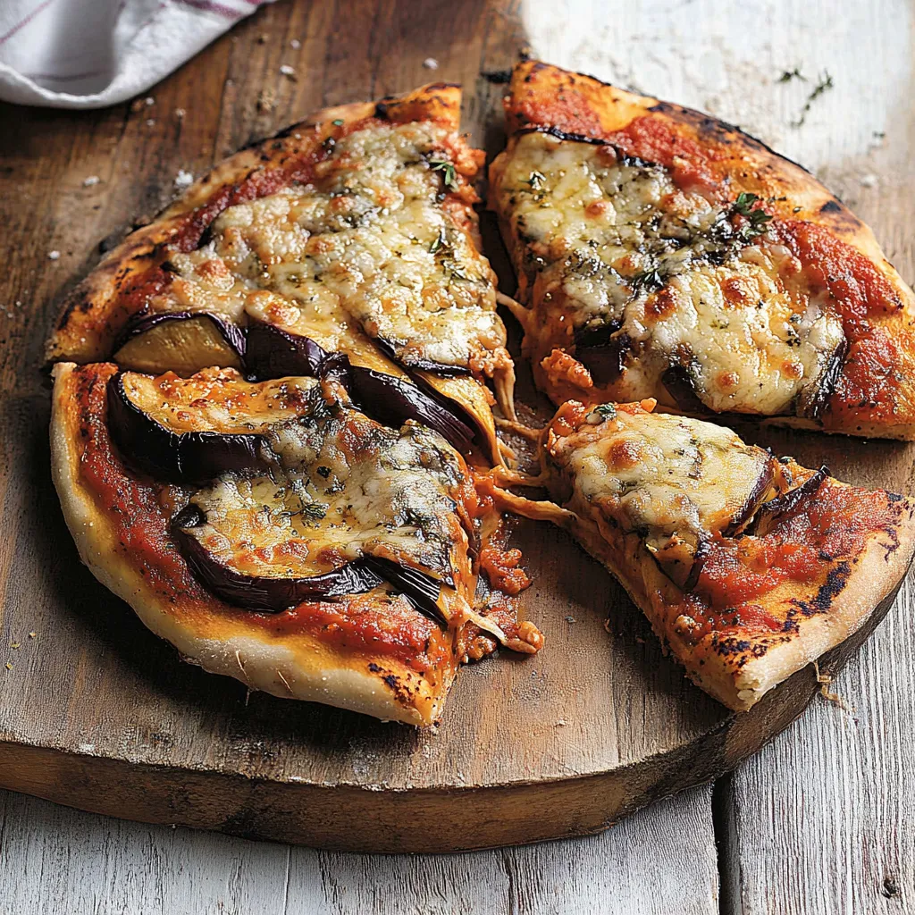 Pizza baciata con melanzane e peperoni.