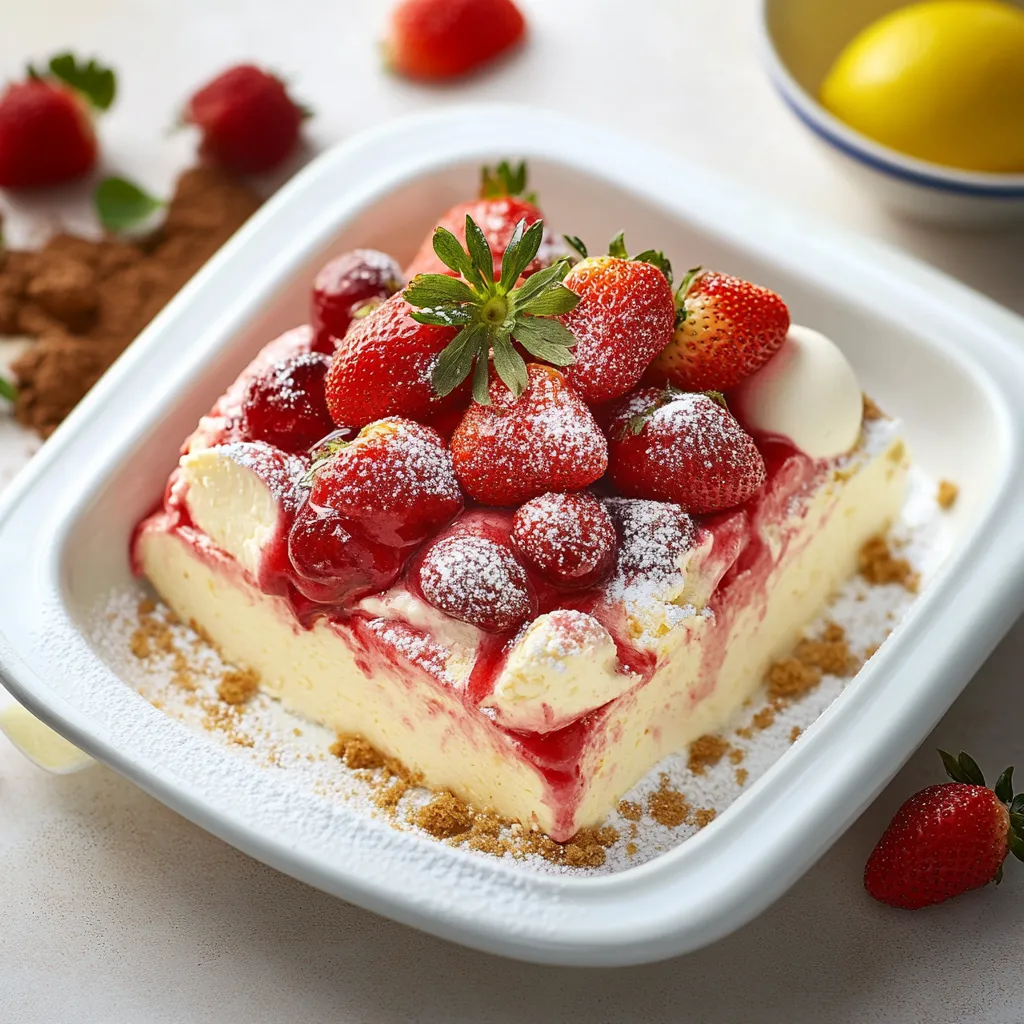 Un dolce fresco con crema e fragole.