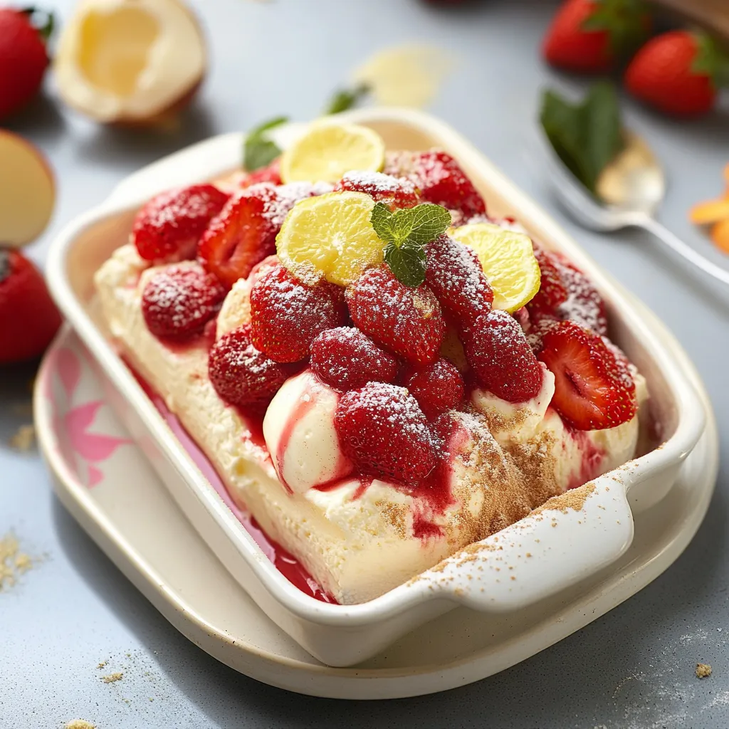 Un piatto di gelato con frutta e granola.