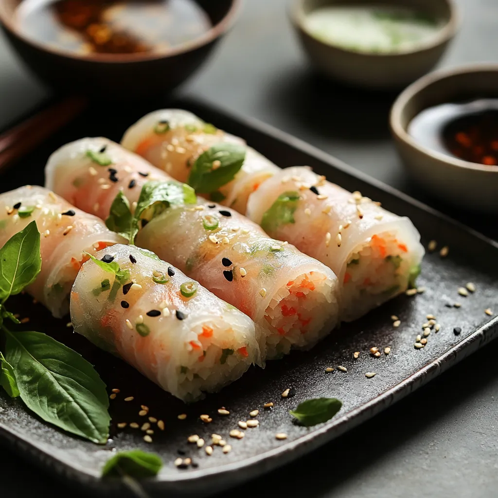 Un piatto di sushi con peperoncini e semi di sesamo.