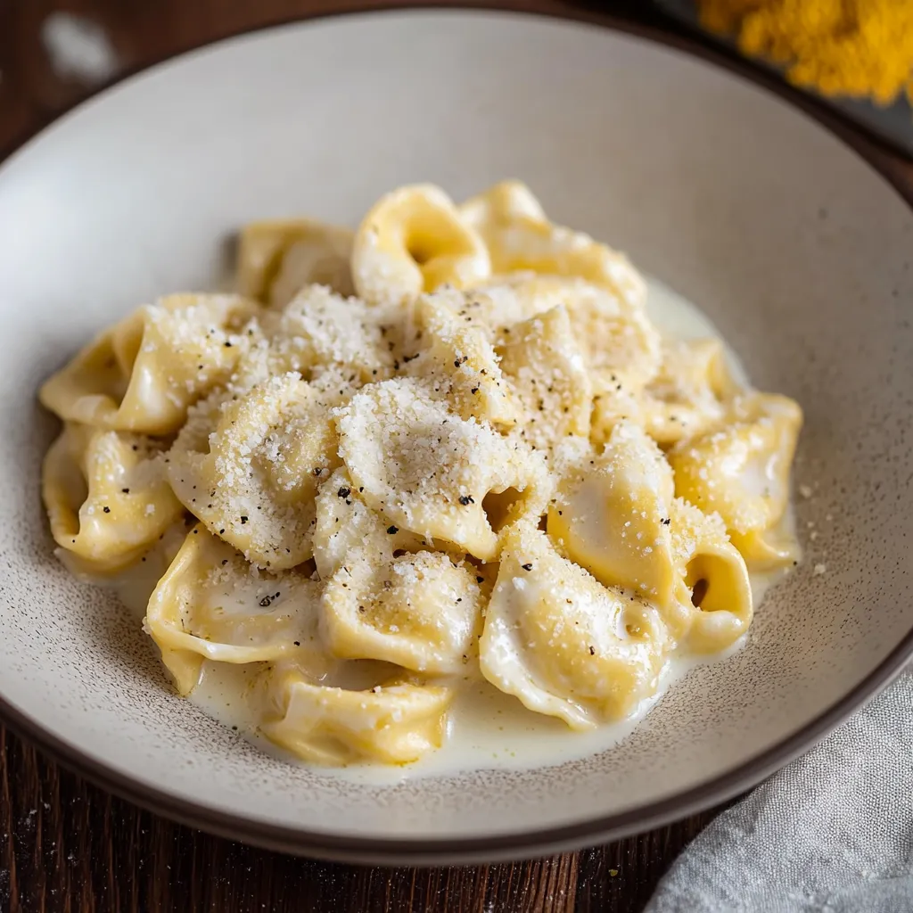Penne con formaggio e erbe.