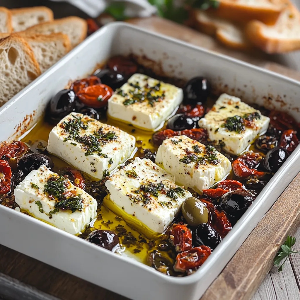 Un piatto di feta al forno speziata con verdure.