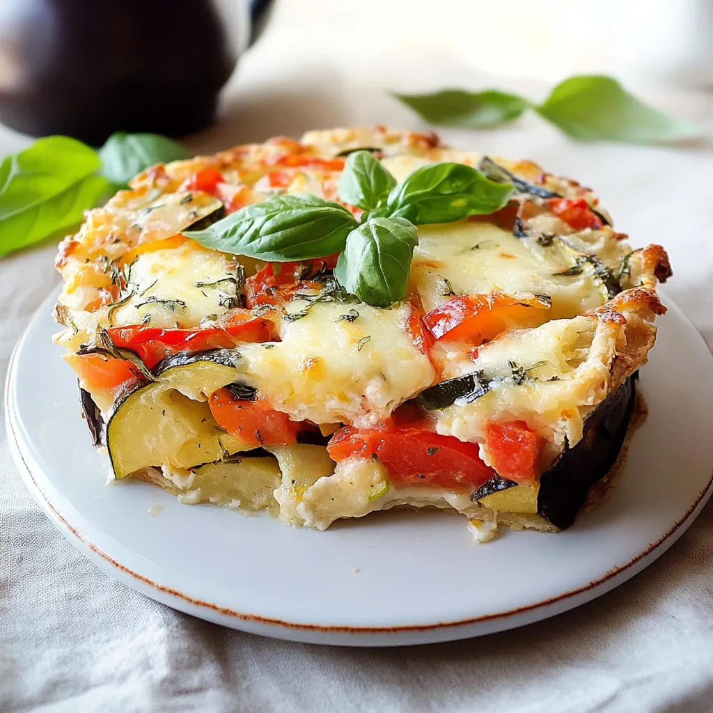 Un piatto di pasta con verdure e basilico.