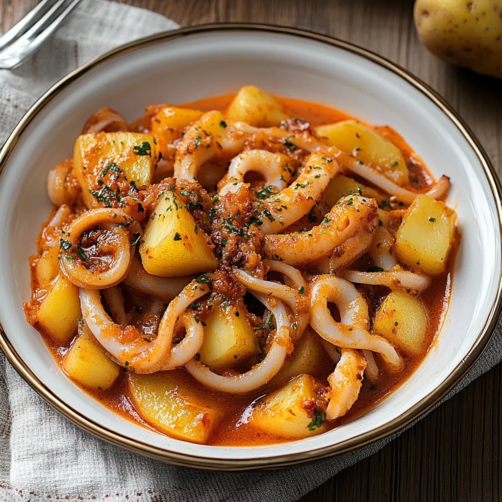 Una ciotola con totani e patate.
