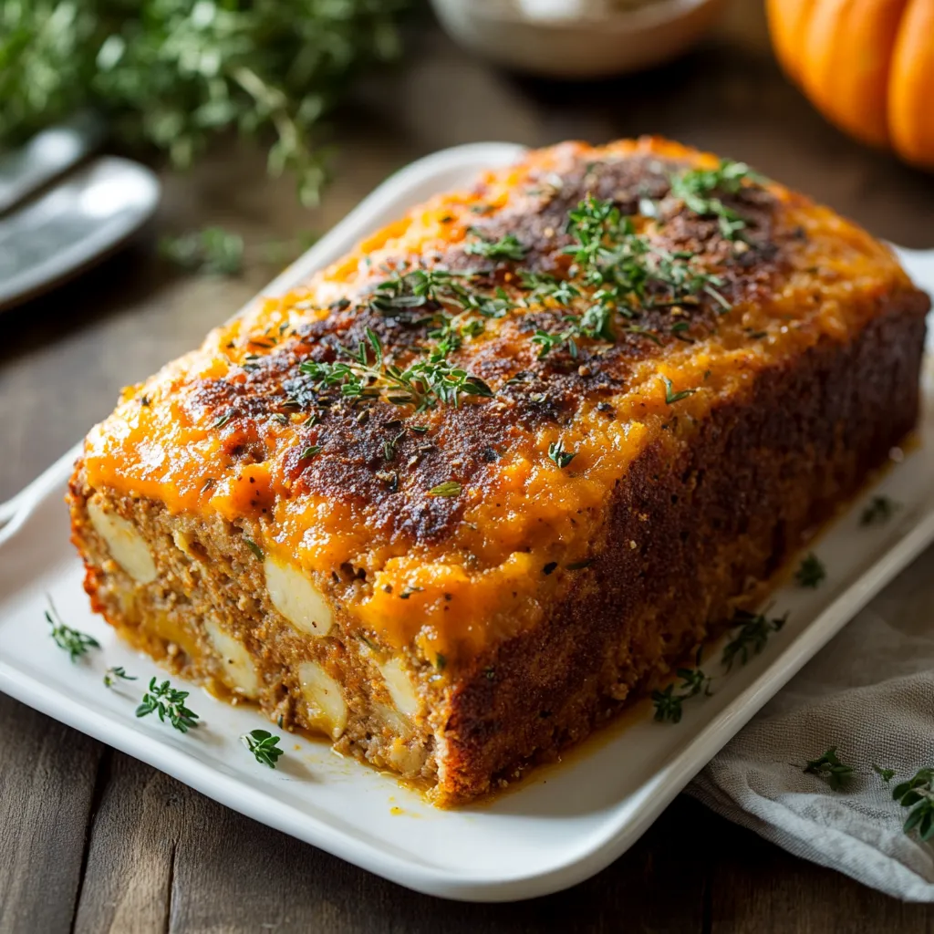 Polpettone di zucca ripieno con provolone e funghi.