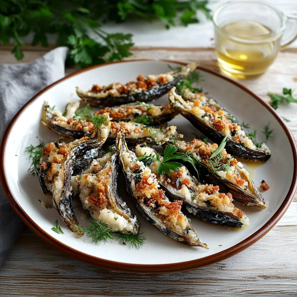 Un delizioso piatto di sardine farcite con erbe aromatiche e fritte.