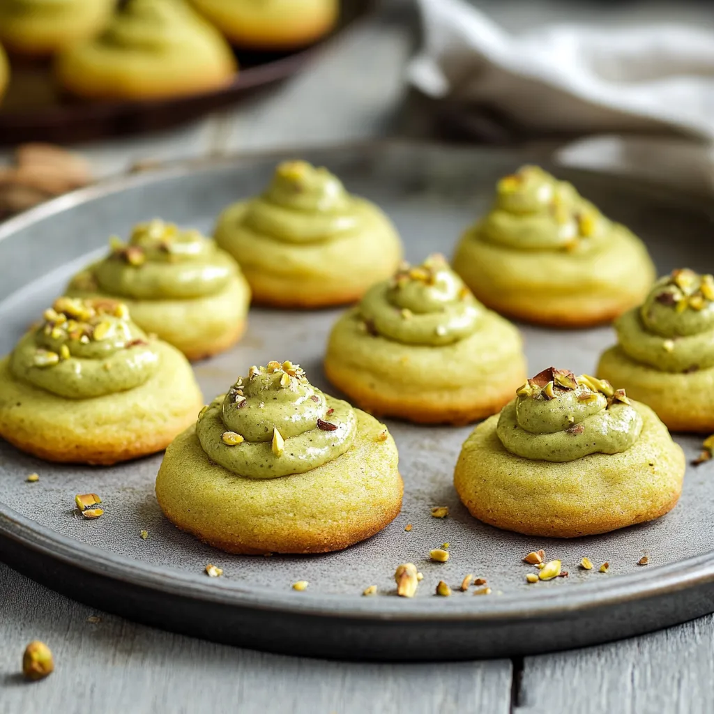 Un piatto di biscotti con crema verde.