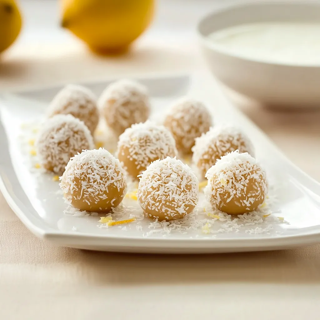Dessert al limone e cocco con una nota di cioccolato bianco.