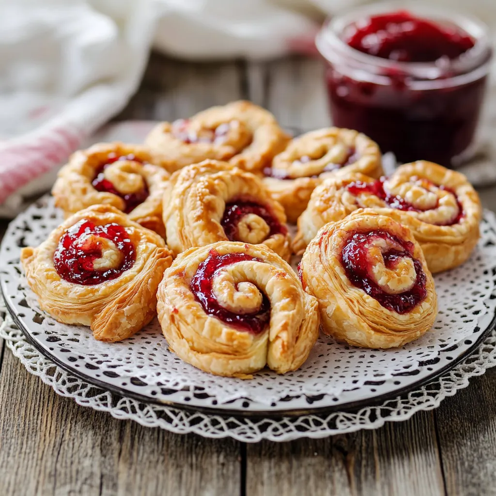 Piatti con girelle e marmellata ai lamponi.