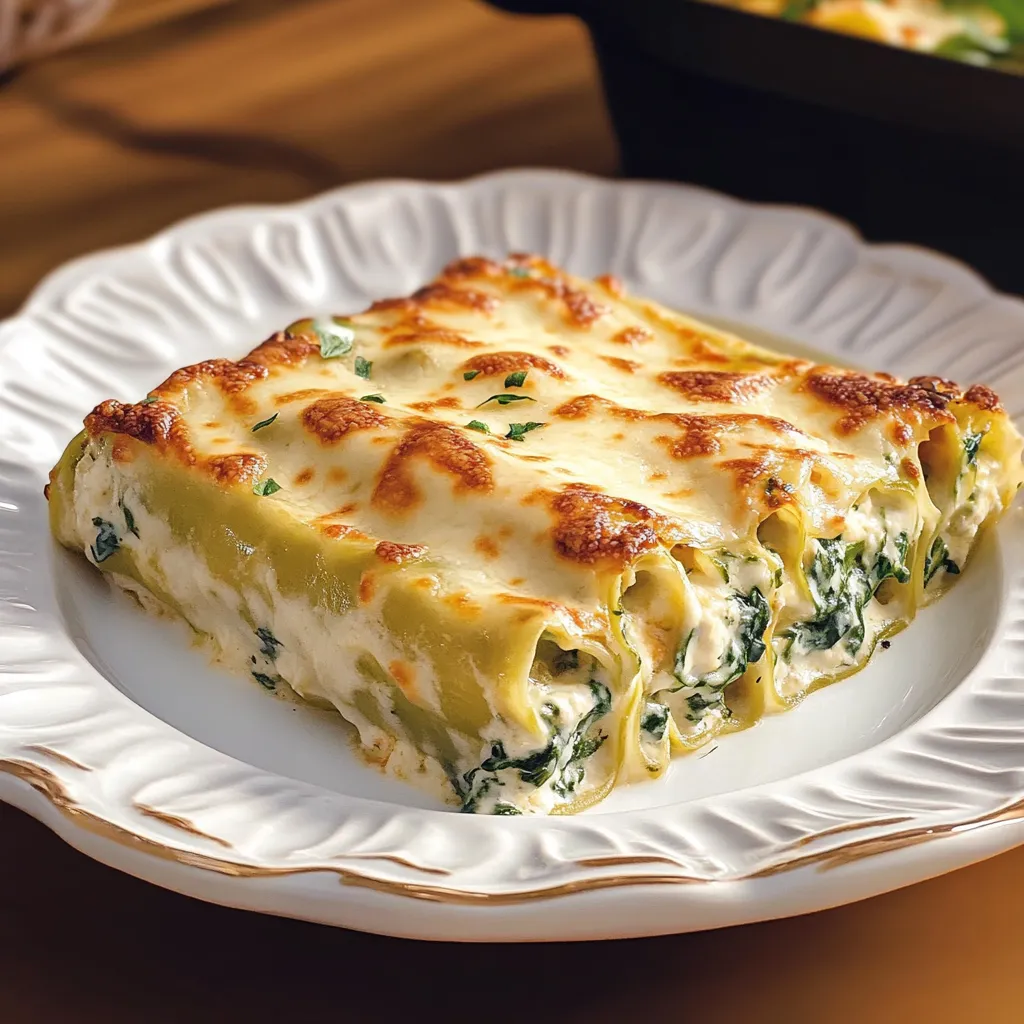 Un piatto di pasta con ricotta e spinaci.