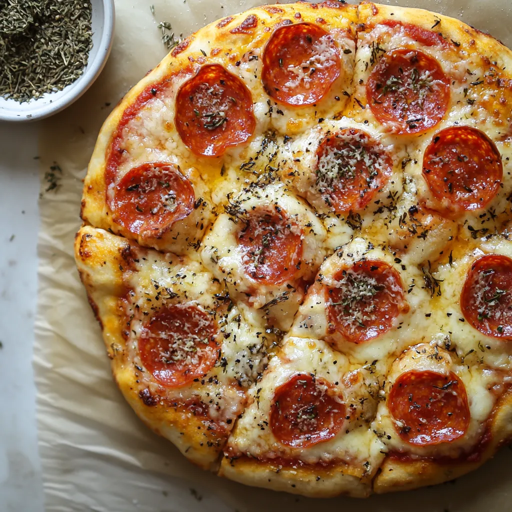 Pizza con pepperoni e basilico.
