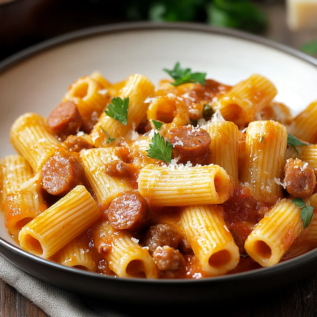 Penne con sugo e salame.
