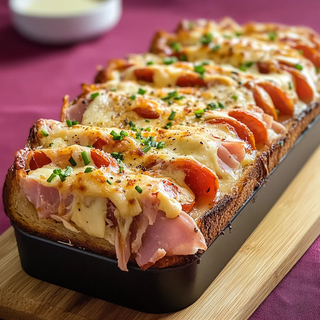 Un toast farcito con pomodoro e prosciutto.