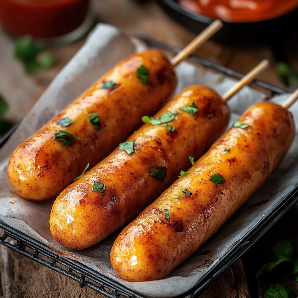 Due spiedini di würstel con peperoncino.
