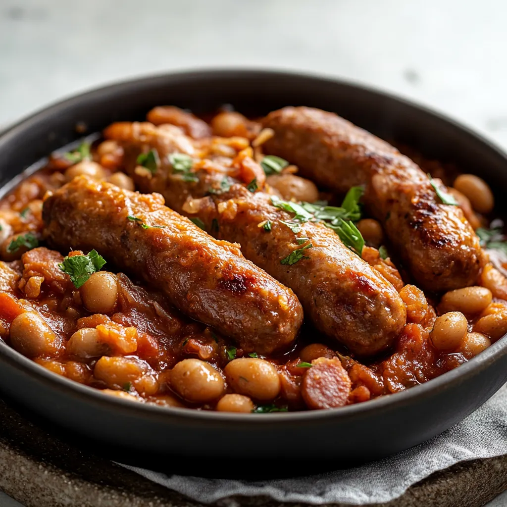 Una ciotola con salsa e salsicce.