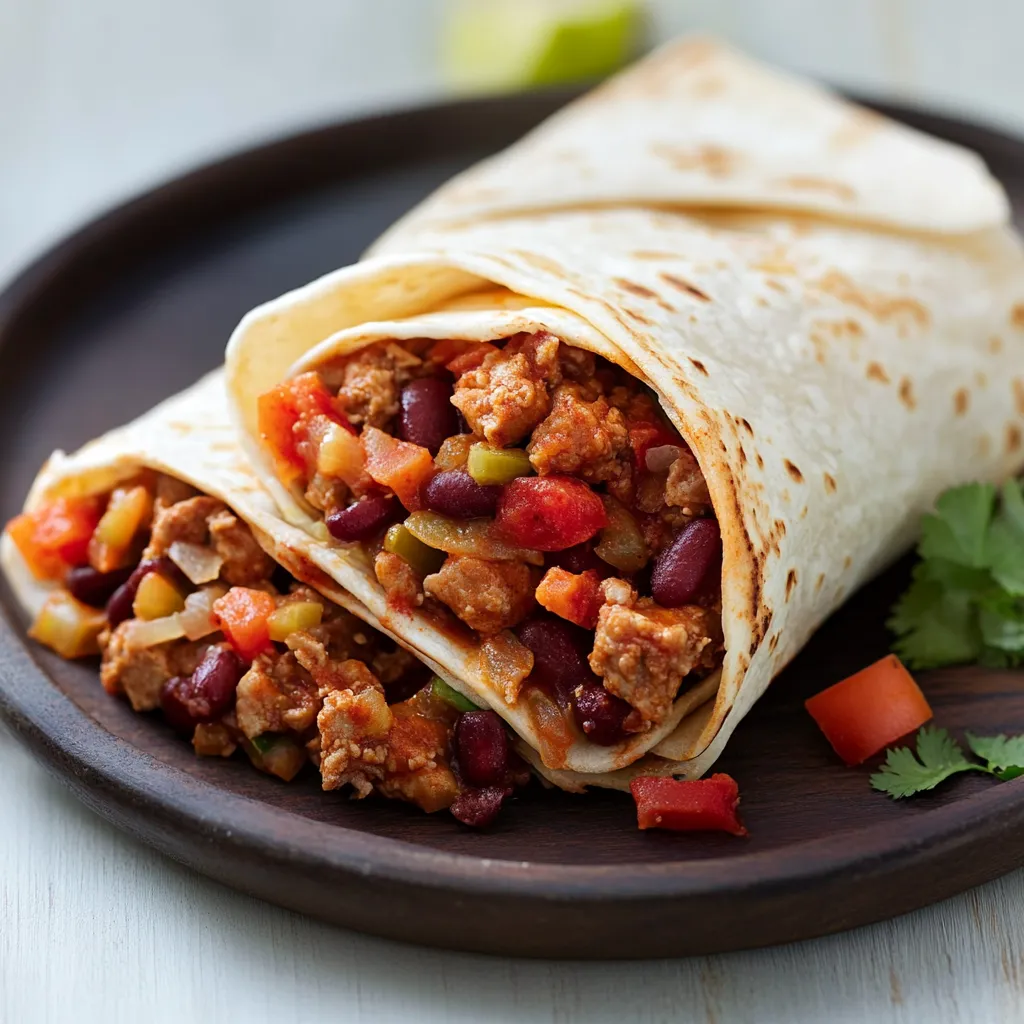 Tortilla farcita con carne e verdure.