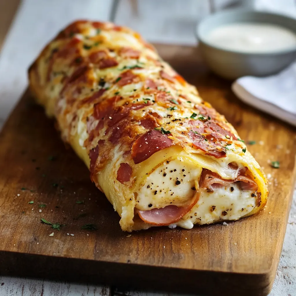Un panino farcito con speck e scamorza filante.