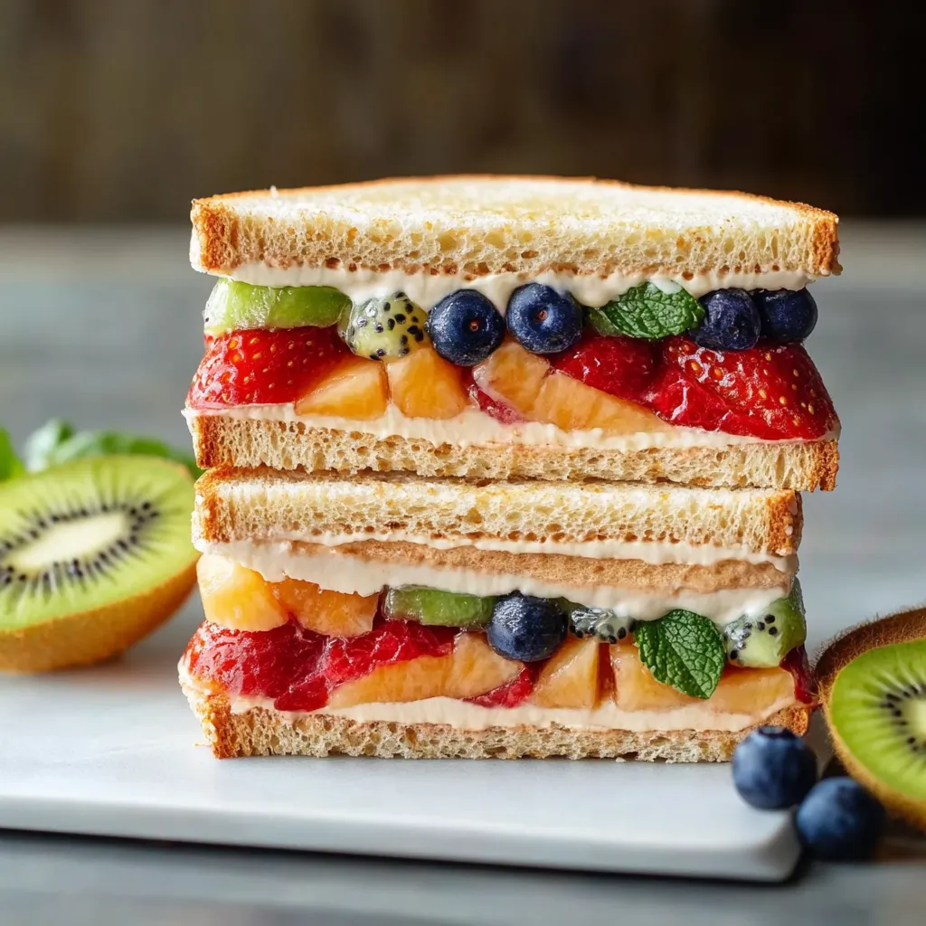 Paninetto triangolare pieno di frutta e crema.