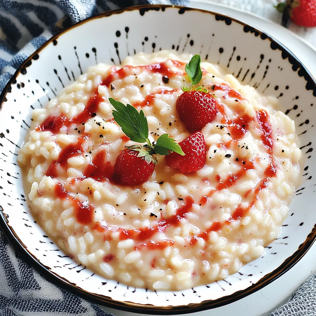 Riso con fragole fresche servito in tavola.