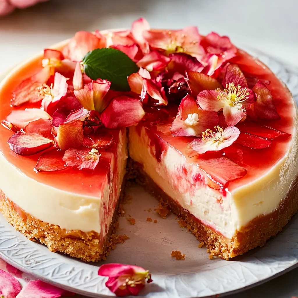 Torta con frullato rosso e foglie di basilico.