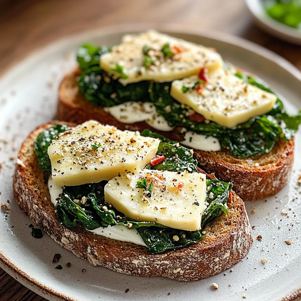Due fette di pane con verdure e formaggio.
