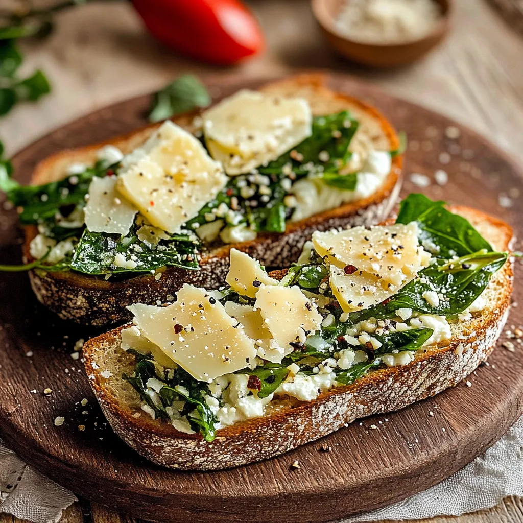 Due fette di pane con verdure e formaggio.