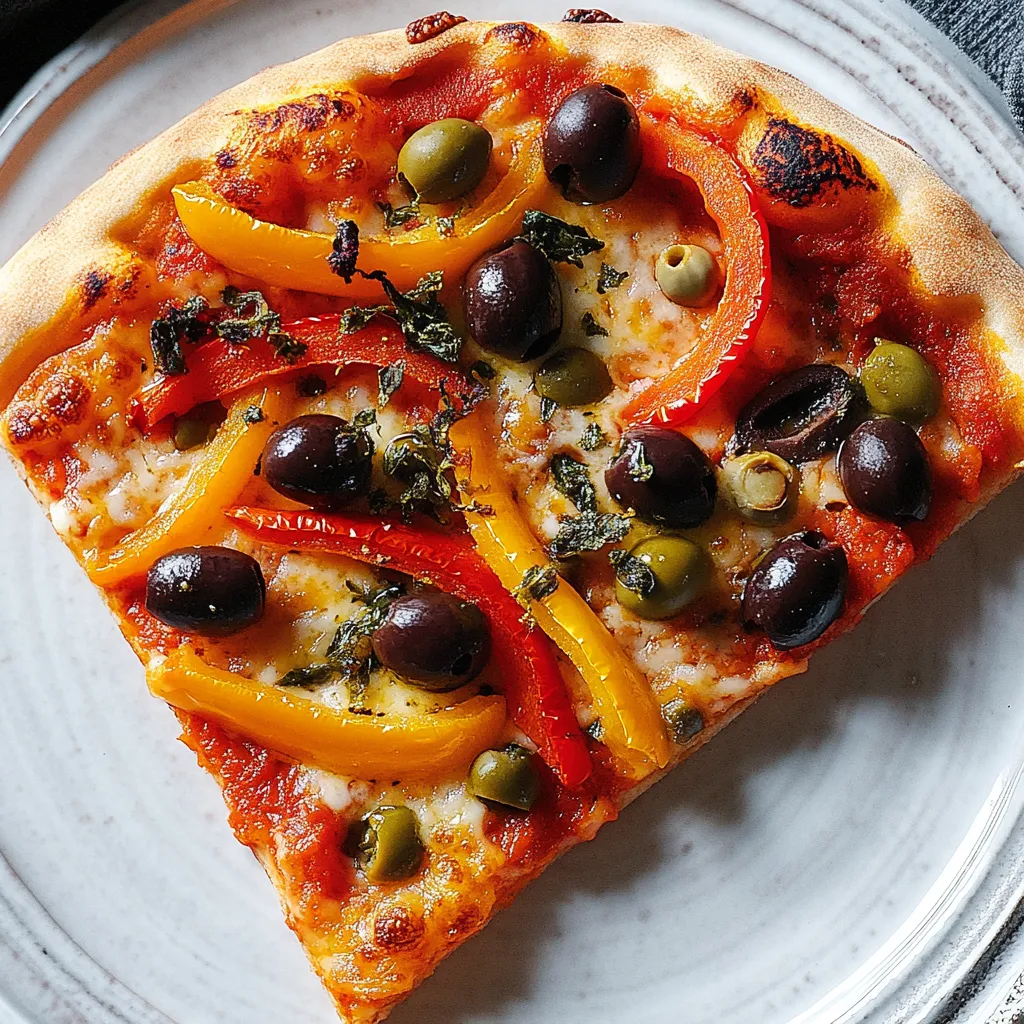 Pizza con peperoni, olive, pomodoro e peperoncini.
