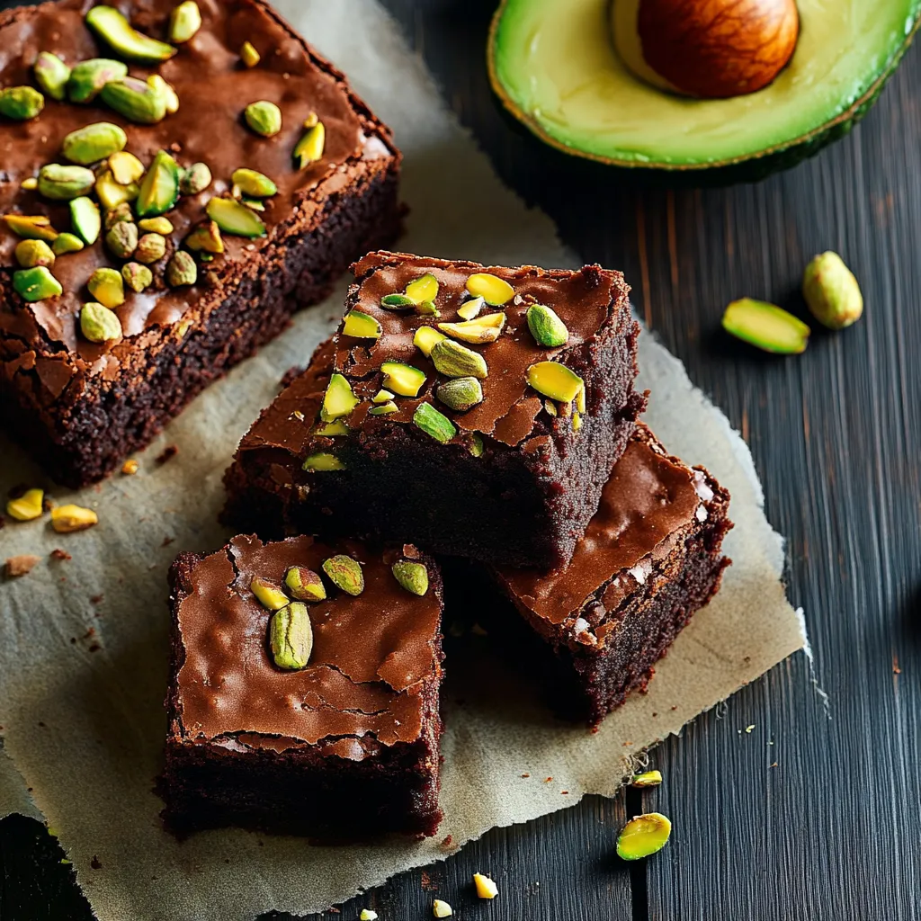 Brownie cioccolatoso con pistacchi in vista.