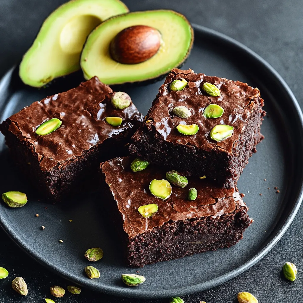 Brownie con pistacchi e avocado sul piatto.