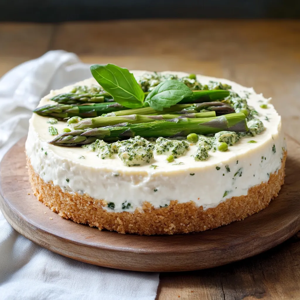 Torta fredda con asparagi e foglie di basilico.